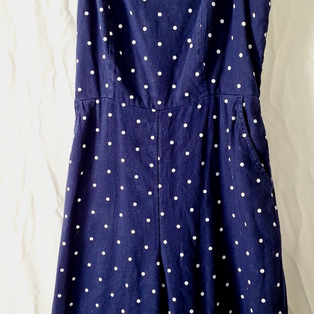 Jumpsuit, Linen, Opeb Back, Navy Polk-a-Dot, sz 8, NWOT - Picture 4 of 12